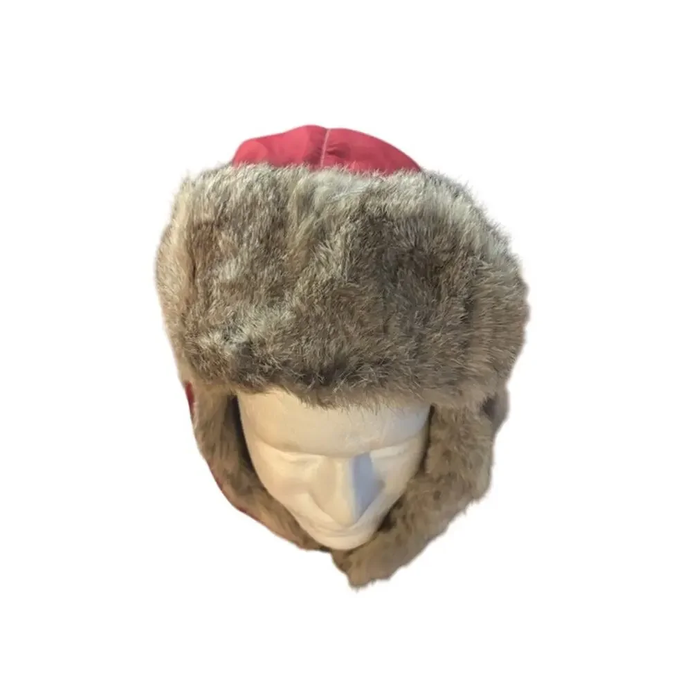 Mad Bomber trapper hat red rabbit fur lined bomber cap sz large ear flaps